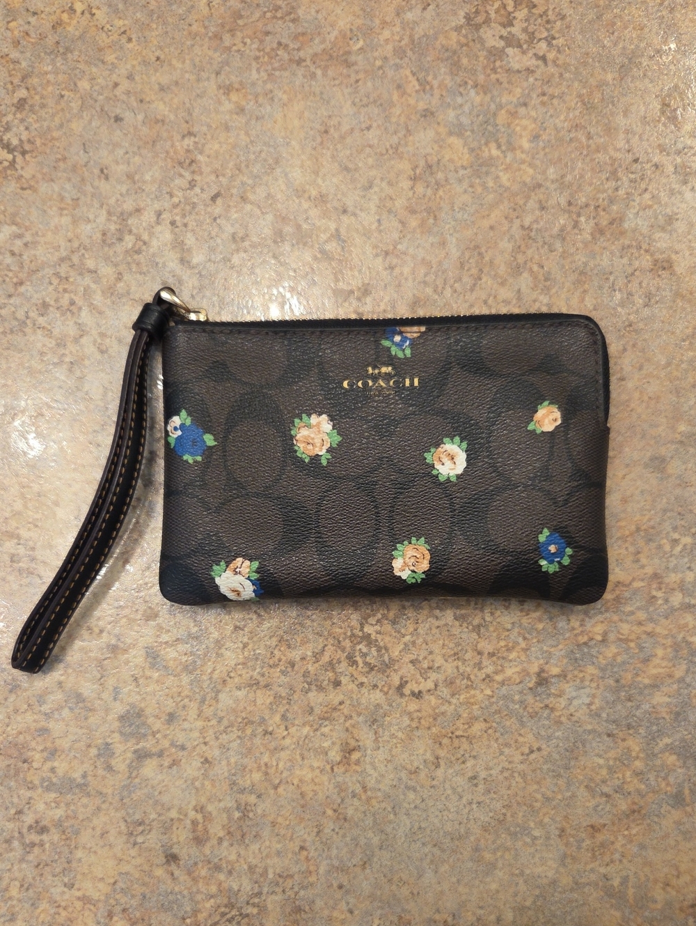 Coach Brown Floral Signature Wristlet with Detachable Strap